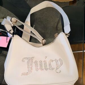 Juicy Couture White Rhinestone Logo Shoulder Bag